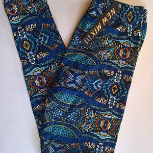 Blue Orange Yellow Tribal Aztec Leggings -one size